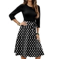 thumbnail image 1 of WTOBBY Women's Stylish Floral Print Waistband Round Neck 3/4 Sleeve Dress, Flowy Midi Sundress with Casual Elegance for Summer,Black L, 1 of 5