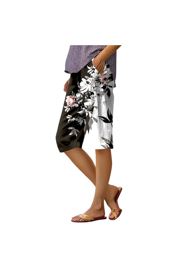 Women's Stylish Floral Printed Elastic Waist Bermuda Shorts Featuring Pockets, Casual Breathable Design for Warm Weather Outings,White XL
