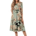 thumbnail image 1 of WTOBBY Women's Stylish Round Neck Floral Print 3/4 Sleeve Midi Dress, Modern Digital Pattern Dress with Casual Elegance for Everyday Wear,Mint Green M, 1 of 4