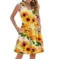 thumbnail image 1 of WTOBBY Women's Stylish Sleeveless V-Neck Vest Dress with Hawaiian Floral Print and Pleated Stitching, Summer Casual Fashion with Pockets, Perfect for Holiday Wear,Yellow L, 1 of 4