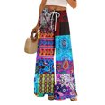 thumbnail image 1 of WTOBBY Women's Summer Boho Palazzo Wide Leg Pants with Retro Print High Waist Elastic Drawstring and Functional Pockets for Vintage Casual Style ,Sky Blue XL, 1 of 7