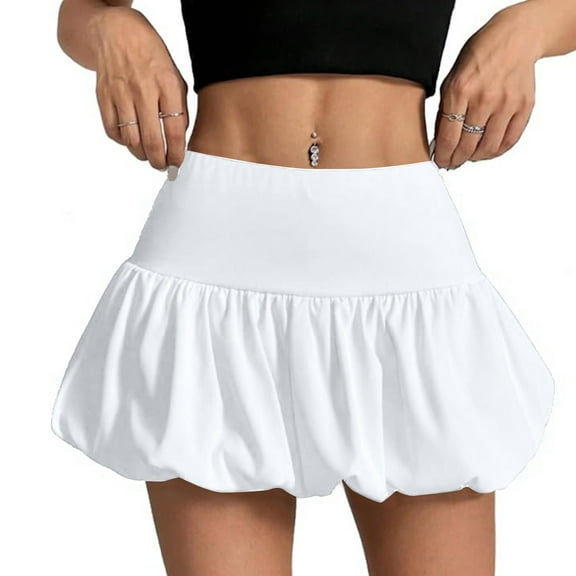 WTOBBY Women's Summer Bubble Skirt High Waist A-Line Fashion Design with Built-in Shorts, Breathable Casual Short Skirt for Beach Vacation and Daily Outdoor Activities,White S