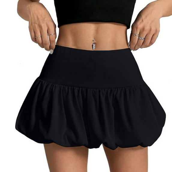 WTOBBY Women's Summer Bubble Skirt High Waist A-Line Fashion Design with Built-in Shorts, Breathable Casual Short Skirt for Beach Vacation and Daily Outdoor Activities,Black L