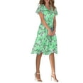 thumbnail image 1 of WTOBBY Women's Summer Casual Fashion Floral Print Dresses V-Neck Short Sleeve Design, Fresh and Stylish for Warm Weather Outings,Green L, 1 of 3