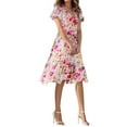 thumbnail image 1 of WTOBBY Women's Summer Casual Fashion Floral Print Dresses V-Neck Short Sleeve Design, Fresh and Stylish for Warm Weather Outings,Light pink XS, 1 of 3
