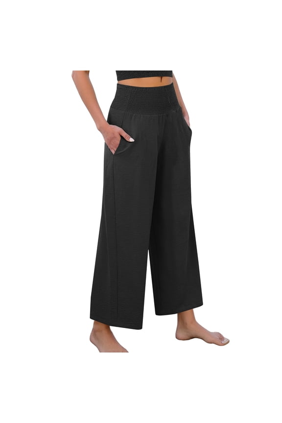 Women's Summer Casual Flowing Wide Leg Ankle Pants, Lightweight and Comfortable for Stylish Wear, Loose Fit with Airy Fabric,Black 2XL