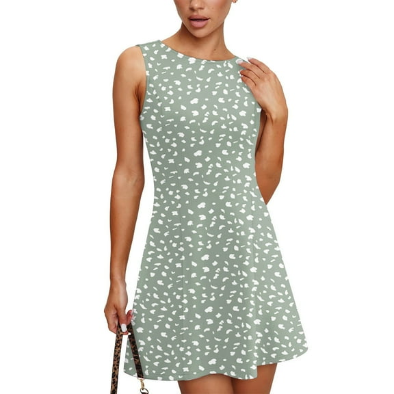 WTOBBY Women's Summer Casual Round Neck Sleeveless Floral Print Vest Sundress with Smocked Back and Elastic Waist for Daily Wear and Errands,Mint GreenL