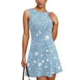 thumbnail image 1 of WTOBBY Women's Summer Casual Round Neck Sleeveless Floral Print Vest Sundress with Smocked Back and Elastic Waist for Daily Wear and Errands,CyanXL, 1 of 4