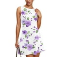 thumbnail image 1 of WTOBBY Women's Summer Casual Round Neck Sleeveless Floral Print Vest Sundress with Smocked Back and Elastic Waist for Daily Wear and Errands,PurpleXL, 1 of 4