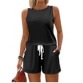 thumbnail image 1 of WTOBBY Women's Summer Casual Two Piece Set Solid Color Vest Sleeveless Top and Shorts Outfit Simple and Stylish for Everyday Summer Fashion ,Black L, 1 of 6