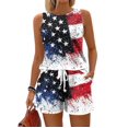 thumbnail image 1 of WTOBBY Women's Summer Color Block Print Two Piece Set Vest Sleeveless Top and Shorts Outfit Retro Style for Casual Fashion and Independence Day Themes ,Black L, 1 of 6