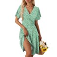 thumbnail image 1 of WTOBBY Women's Summer Dress Loose Beach Vacation Casual Deep V Neck Vest Style Floral Print Shirt Dress, Elegant for Resort and Holiday,Mint Green L, 1 of 5