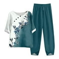 thumbnail image 1 of WTOBBY Women's Summer Fashion Two Piece Set Half Sleeve Printed Tops with Elastic Waist Nine Piece Pants Outfit Casual and Comfortable for Daily Wear ,Dark Blue M, 1 of 7