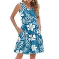 thumbnail image 1 of WTOBBY Women's Summer Fashion V-Neck Pleated Stitching Hawaiian Floral Print Sleeveless Vest Dress with Pockets, Casual Lightweight Design for Beach and Outdoor Activities,Sky Blue 2XL, 1 of 4