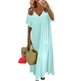 thumbnail image 1 of WTOBBY Women's Summer Fashion V-Neck Solid Color Plus Size Loose Long Large Swing Short Sleeve Dress, Flowy and Comfortable for Casual Wear,Mint Green 2XL, 1 of 5