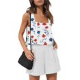 thumbnail image 1 of WTOBBY Women's Summer Floral Print Two Piece Outfit Sleeveless Square Neck Cropped Top and High Waist Shorts Set with Pockets Bodysuit Style for Casual Fashion ,White 2XL, 1 of 5