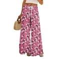 thumbnail image 1 of WTOBBY Women's Summer Floral Print Wide Leg Palazzo Pants Featuring High Waist Elastic Drawstring Casual Design and Pockets for Stylish Outfits ,Pink S, 1 of 7