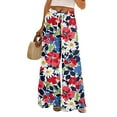 thumbnail image 1 of WTOBBY Women's Summer Floral Print Wide Leg Palazzo Pants Featuring High Waist Elastic Drawstring Casual Design and Pockets for Stylish Outfits ,Watermelon Red M, 1 of 7
