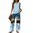thumbnail image 1 of WTOBBY Women's Summer Vacation Outfit, Double-Layer Sleeveless Vest Top & Loose Casual Pants 2-Piece Set, Lightweight Travel Wear,Blue M, 1 of 3