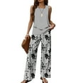 thumbnail image 1 of WTOBBY Women's Summer Vacation Outfit, Double-Layer Sleeveless Vest Top & Loose Casual Pants 2-Piece Set, Lightweight Travel Wear,Gray M, 1 of 3