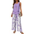 thumbnail image 1 of WTOBBY Women's Summer Vacation Outfit, Double-Layer Sleeveless Vest Top & Loose Casual Pants 2-Piece Set, Lightweight Travel Wear,Light Purple XL, 1 of 3