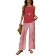 thumbnail image 1 of WTOBBY Women's Summer Vacation Outfit, Double-Layer Sleeveless Vest Top & Loose Casual Pants 2-Piece Set, Lightweight Travel Wear,Red S, 1 of 3