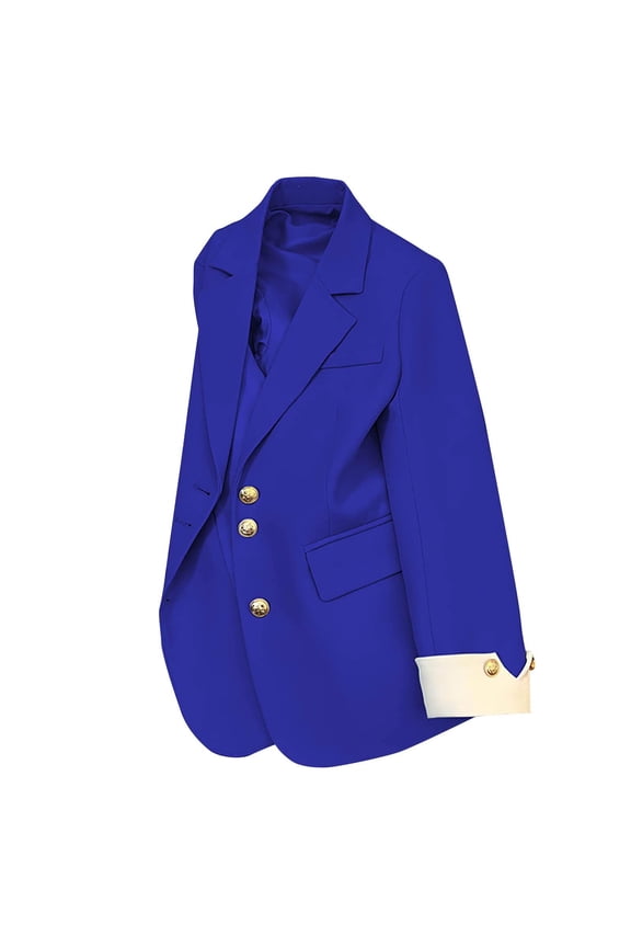 Women's Tailored Blazer Jacket Notch Lapel Slim Fit Formal Cardigan Style Long Sleeve Single Breasted Office Coat with Front Pockets ,Royal Blue XL