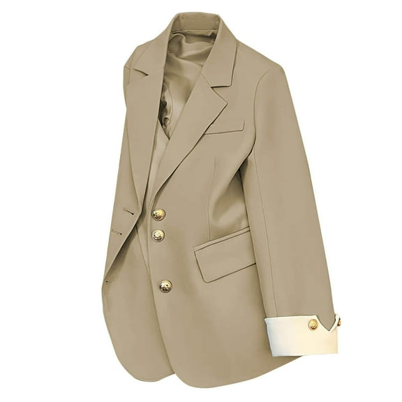 WTOBBY Women's Tailored Blazer Jacket Notch Lapel Slim Fit Formal Cardigan Style Long Sleeve Single Breasted Office Coat with Front Pockets ,Ginger L