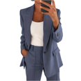thumbnail image 1 of WTOBBY Women's Tailored Lapel Casual Jacket Blouse Top, Long Sleeve Slim Fit Cardigan Coat for Business Wear, Elegant and Professional Outerwear with Button Closure,Blue M, 1 of 5