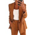 thumbnail image 1 of WTOBBY Women's Tailored Lapel Casual Jacket Blouse Top, Long Sleeve Slim Fit Cardigan Coat for Business Wear, Elegant and Professional Outerwear with Button Closure,Khaki L, 1 of 5