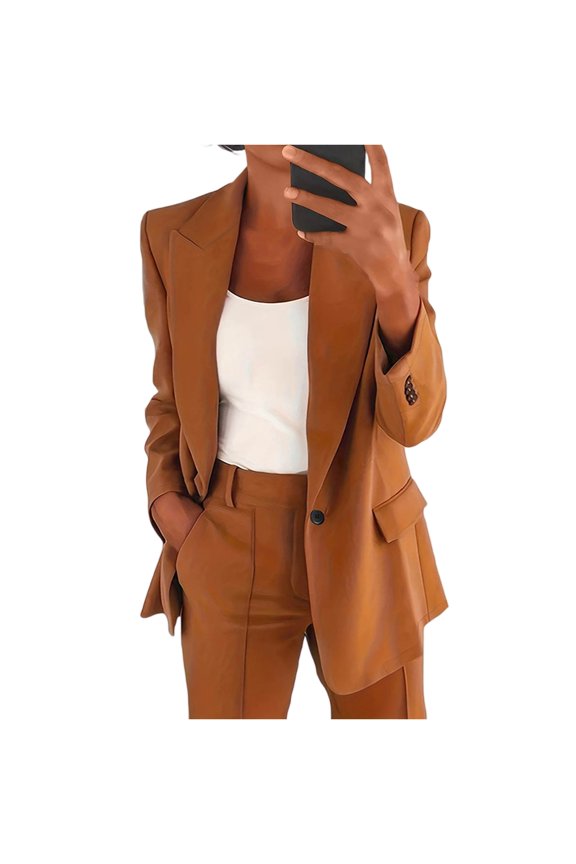 Women's Tailored Lapel Casual Jacket Blouse Top, Long Sleeve Slim Fit Cardigan Coat for Business Wear, Elegant and Professional Outerwear with Button Closure,Khaki S