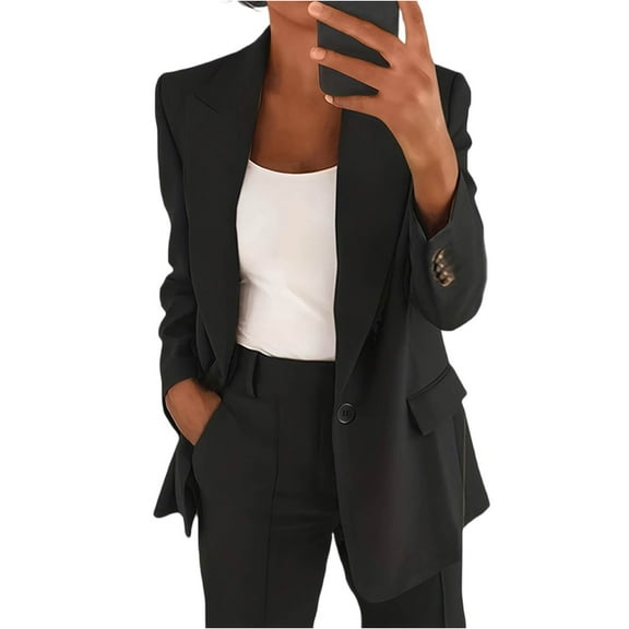 WTOBBY Women's Tailored Lapel Casual Jacket Blouse Top, Long Sleeve Slim Fit Cardigan Coat for Business Wear, Elegant and Professional Outerwear with Button Closure,Black XL