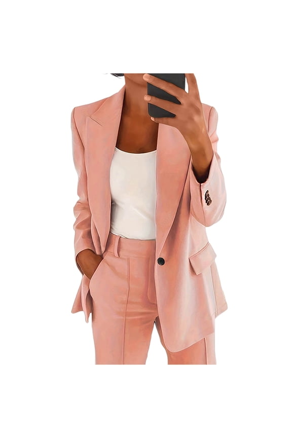 Women's Tailored Lapel Casual Jacket Blouse Top, Long Sleeve Slim Fit Cardigan Coat for Business Wear, Elegant and Professional Outerwear with Button Closure,Pink S