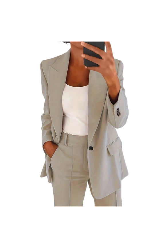 Women's Tailored Lapel Casual Jacket Blouse Top, Long Sleeve Slim Fit Cardigan Coat for Business Wear, Elegant and Professional Outerwear with Button Closure,Beige 2XL