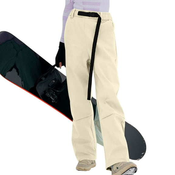 WTOBBY Women's Thick Cotton Ski Pants, Waterproof and Windproof Trousers for Winter Sports, Warm and Insulated for Cold Weather, Women's Protective Pants for Outdoor Activities,Beige L