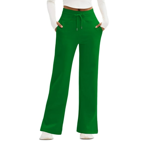 WTOBBY Women's Thin Wide Leg Pants with High Waist, Casual Work Pants with Flowy Design and Back Pockets, Comfortable Trousers for Women, Ideal for Office and Casual Wear,Green S