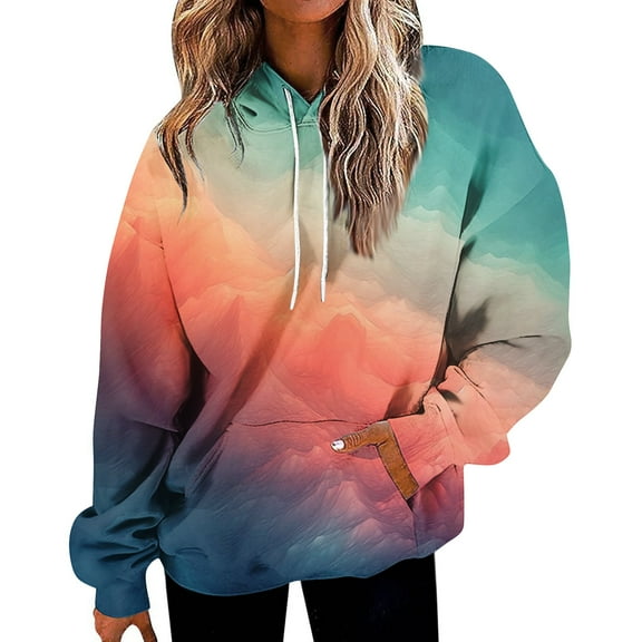 WTOBBY Women's Tie-Dye Graphic Hoodie, Oversized Casual Pullover, Long Sleeve Patchwork Print Sweatshirt with Vibrant Colors and Street Style Design,Light pink 4XL