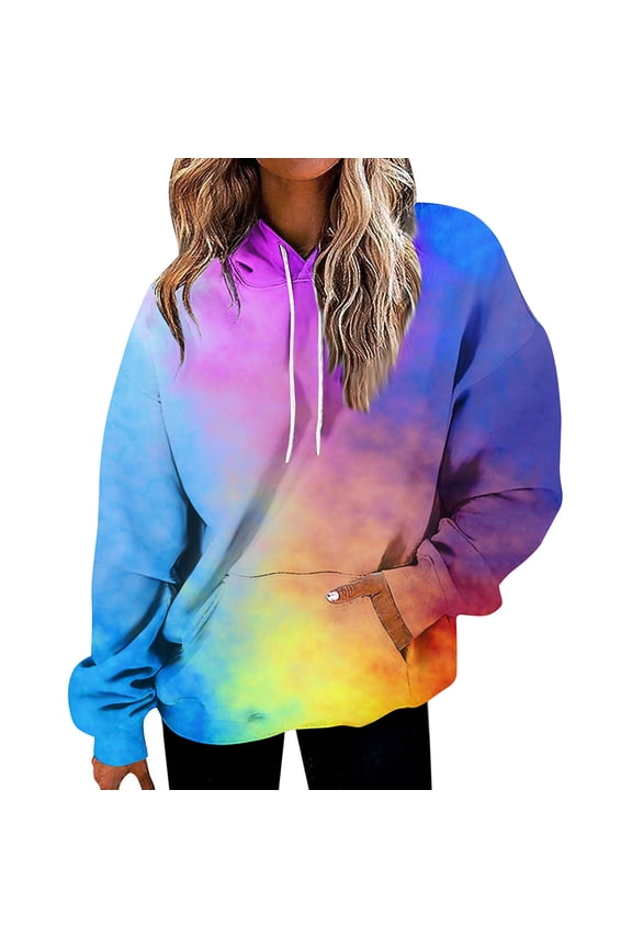 Women's Tie-Dye Graphic Hoodie, Oversized Casual Pullover, Long Sleeve Patchwork Print Sweatshirt with Vibrant Colors and Street Style Design,Multicolor 3XL