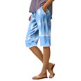 thumbnail image 1 of WTOBBY Women's Trendy Floral Design Elastic Waist Casual Bermuda Shorts with Side Pockets, Stylish and Versatile for Exercise or Social Events,Light Blue S, 1 of 4