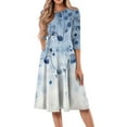 thumbnail image 1 of WTOBBY Women's Trendy Round Neck Floral Print 3/4 Sleeve Midi Dress, Digital Pattern Casual Dress with Comfortable Everyday Wear,Sky Blue S, 1 of 4