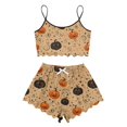 thumbnail image 1 of WTOBBY Women's Two-Piece Halloween Pajama Set Retro Floral Sleeveless Vest Adjustable Straps with Matching Shorts Soft Sleepwear Cozy Home Lounge Outfit,Beige L, 1 of 5