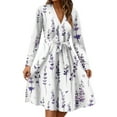 thumbnail image 1 of WTOBBY Women's V-Neck Casual Long Sleeve Floral Print Midi Dress Romantic Design with Waist Definition Easy-Care Material for Daily Use Stylish Choice for Brunch or Shopping,White L, 1 of 4