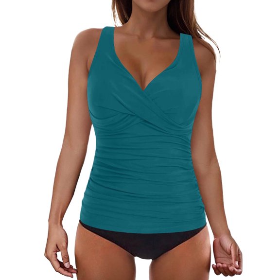 WTOBBY Women's V-Neck Cross Strap Bikini Set Adjustable Two-Piece Swimsuit with Bra Pads Non-Steel Support Sexy Summer Swimwear,Turquoise M