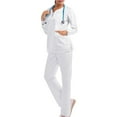 thumbnail image 1 of WTOBBY Women's V-Neck Long Sleeve Scrubs Set with Pockets, Elastic Waist Pants, 2-Piece Nursing Uniform, Medical Workwear for Healthcare Professionals,White M, 1 of 8