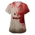 thumbnail image 1 of WTOBBY Women's V-Neck Short Sleeve Workwear Top with Pockets and Side Slits, Featuring Bloody Halloween Print for Caregiver Uniforms and Nursing Apparel,Vermilion XL, 1 of 5