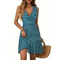 thumbnail image 1 of WTOBBY Women's V-Neck Sleeveless Casual Floral Print Hem Pleated Dress for Summer Beach Party with Flowy Design and Comfortable Fit,Navy XL, 1 of 4
