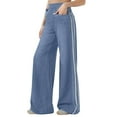 thumbnail image 1 of WTOBBY Women's Versatile High Street Retro Washed Blue Jeans with Side Stripes for a Fashionable and Casual Look in Daily Wear,Blue L, 1 of 4