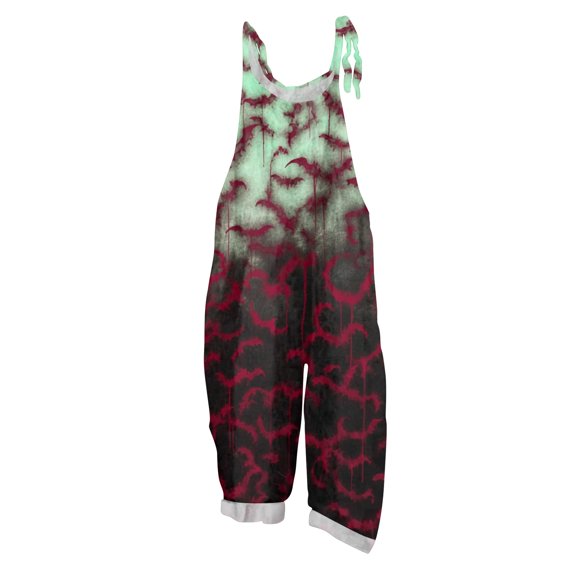 WTOBBY Women's Vintage Casual Jumpsuit with Halloween Blood Print Design, Loose Fit and Shoulder Strap in Cotton Linen Blend for Unique Retro Style,MulticolorS
