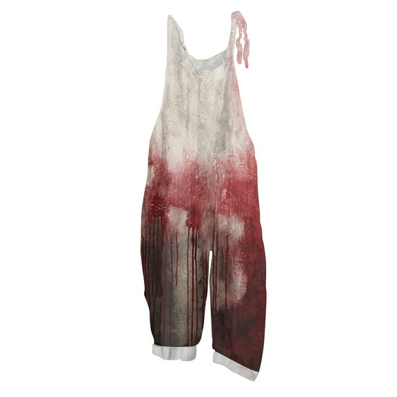 WTOBBY Women's Vintage Casual Jumpsuit with Halloween Blood Print Design, Loose Fit and Shoulder Strap in Cotton Linen Blend for Unique Retro Style,RedS