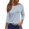 thumbnail image 1 of WTOBBY Women's Vintage Floral Print Round Neck T-Shirt with Loose Fit and 3/4 Sleeve, Great for Casual Fashion, Spring Fall Season, Weekend Wear, and Retro Style,Light Blue 3XL, 1 of 5